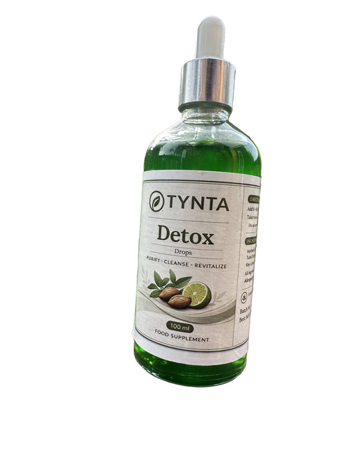 TYNTA Detox Drops 100ml glass dropper bottle - Ayurvedic herbal food supplement with Haritaki, Tulsi and Key Lime